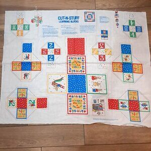 Vintage Wamsutta Craft Fabric Panel Cut-N-Stuff Learning Blocks baby primary